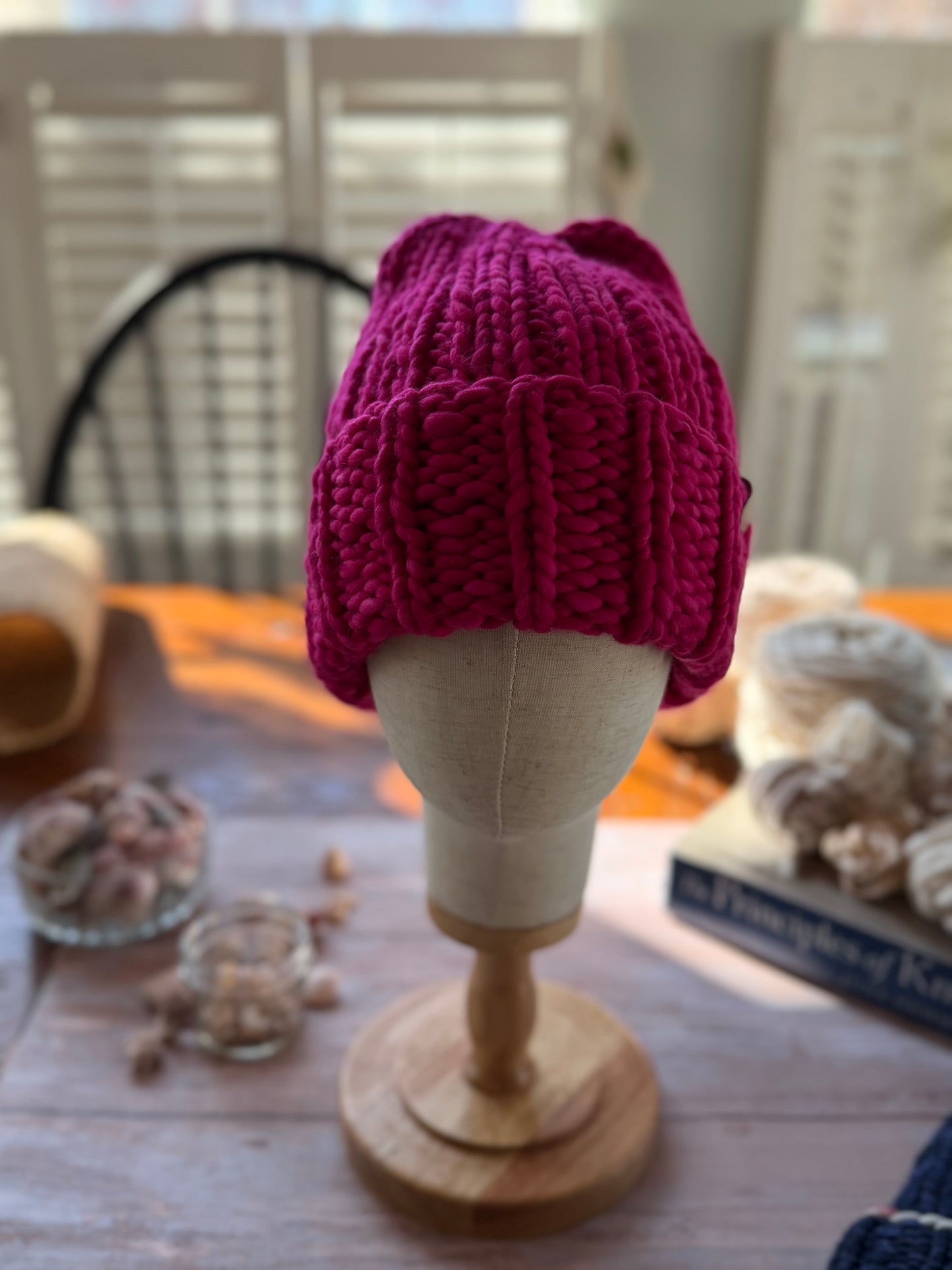 Hand Knit Merino Wool Beanie Hot Hot Pink