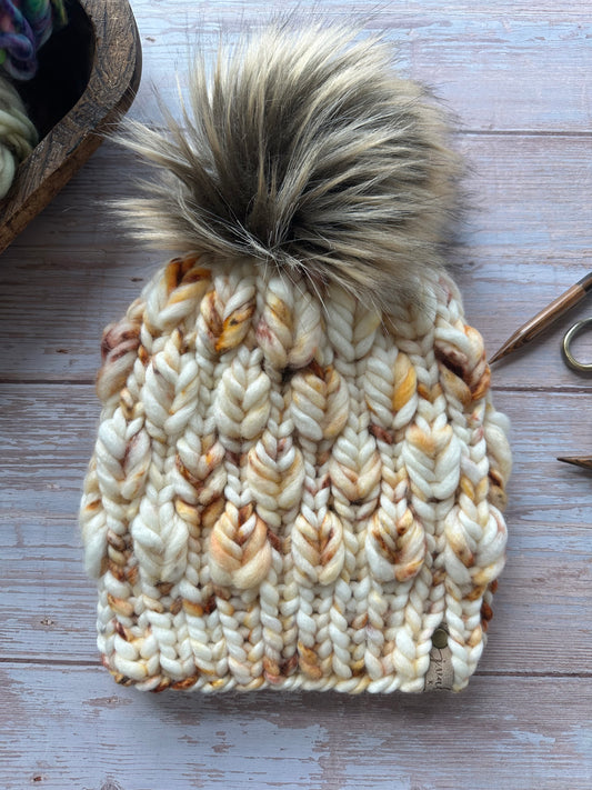 Hand Knit Luxury Beanie Birch Bark