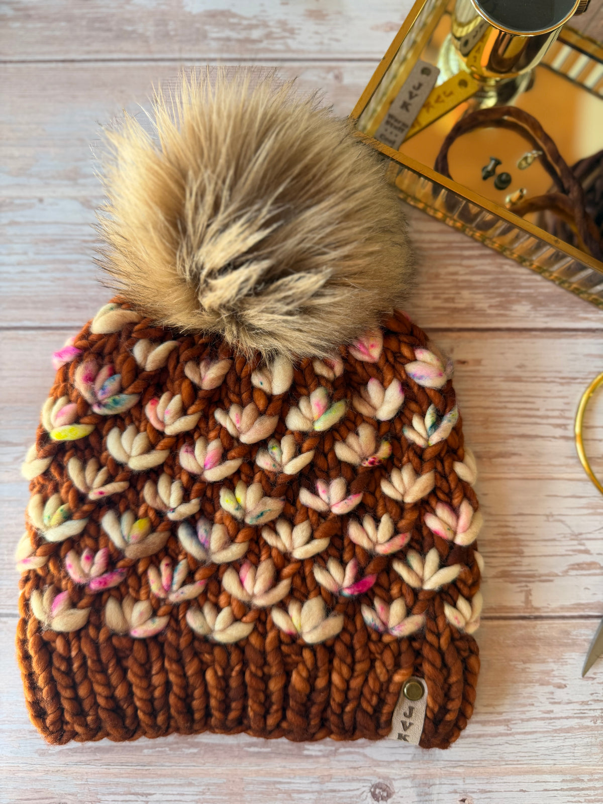 A Hand Knit Merino Wool Lotus Flower Beanie