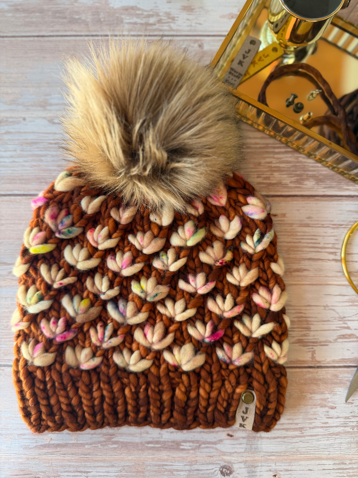 A Hand Knit Merino Wool Lotus Flower Beanie