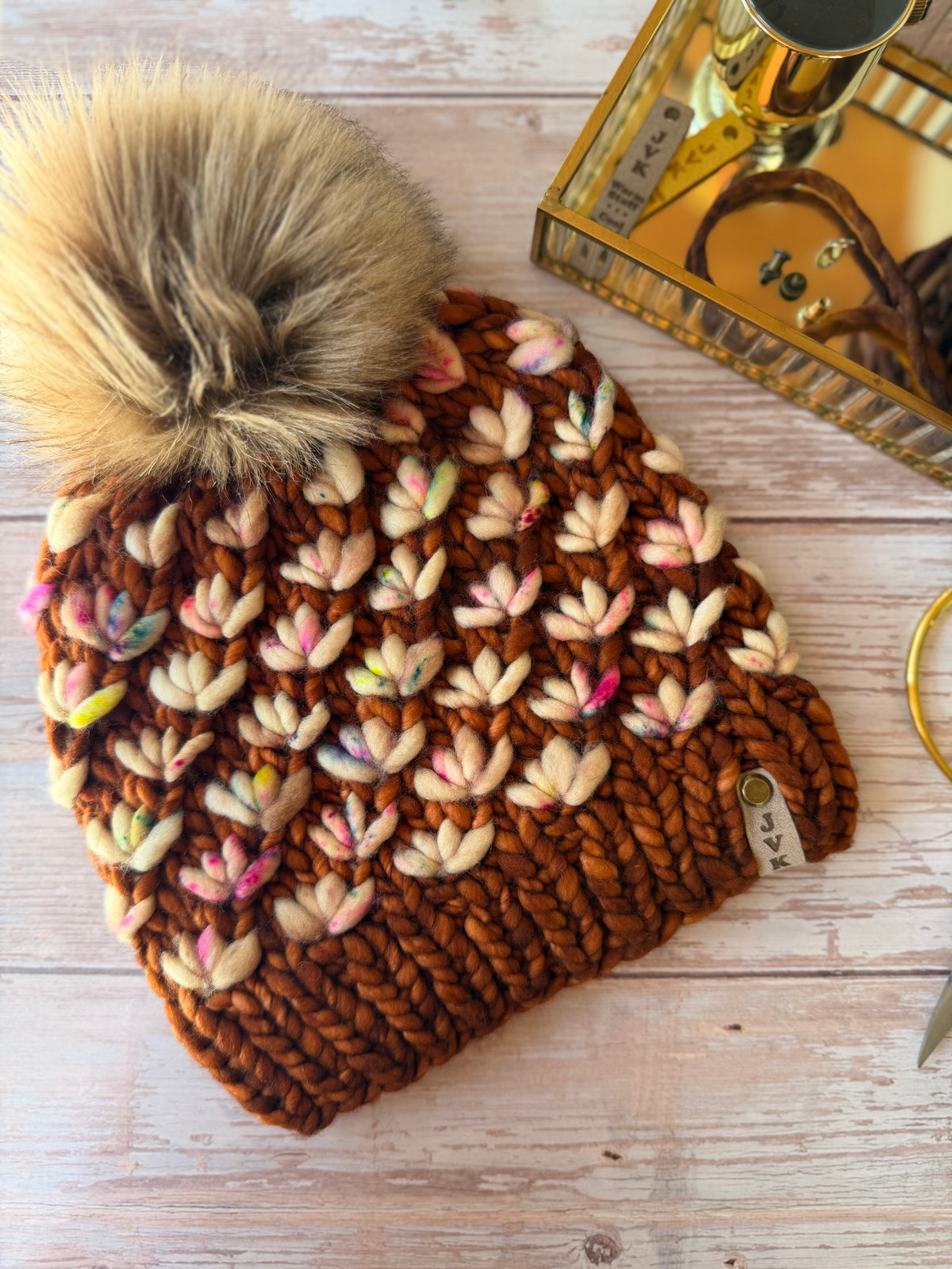 A Hand Knit Merino Wool Lotus Flower Beanie