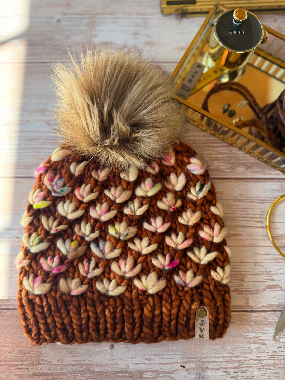 A Hand Knit Merino Wool Lotus Flower Beanie