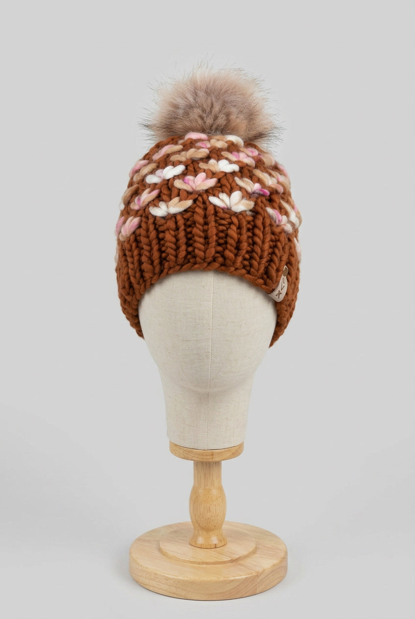 A Hand Knit Merino Wool Lotus Flower Beanie