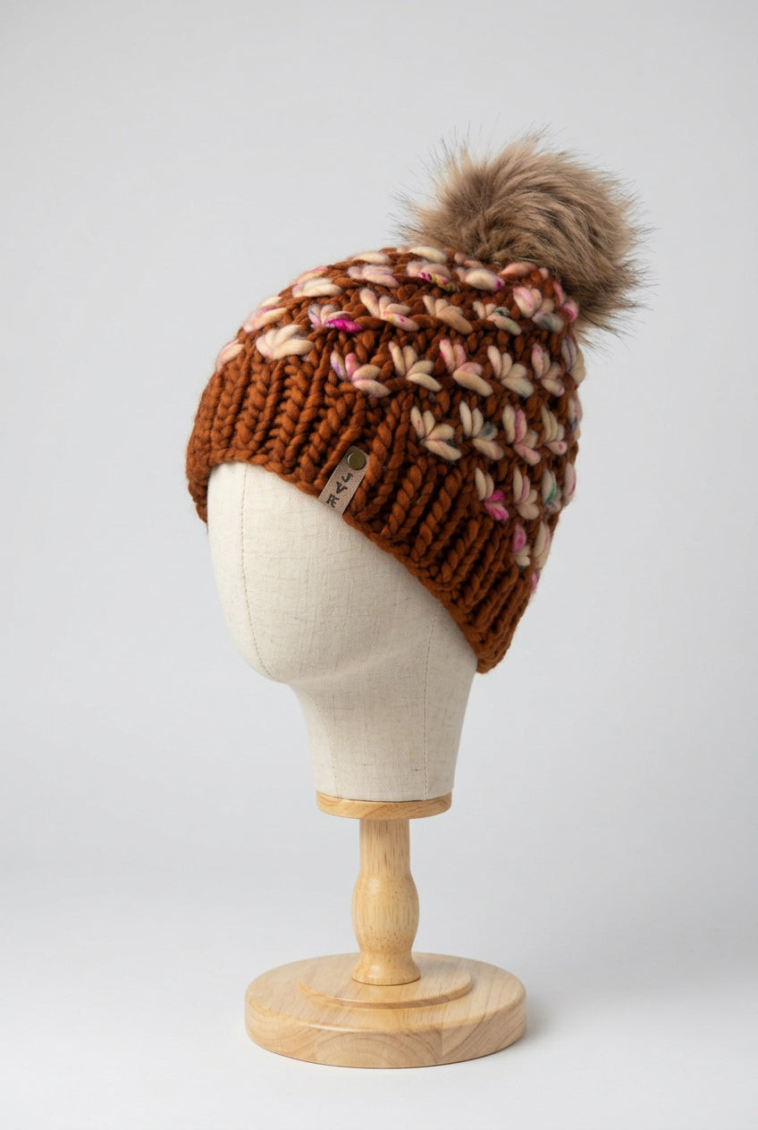 A Hand Knit Merino Wool Lotus Flower Beanie