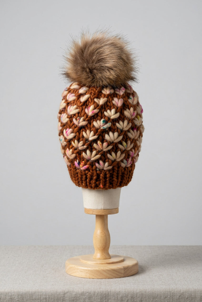 A Hand Knit Merino Wool Lotus Flower Beanie