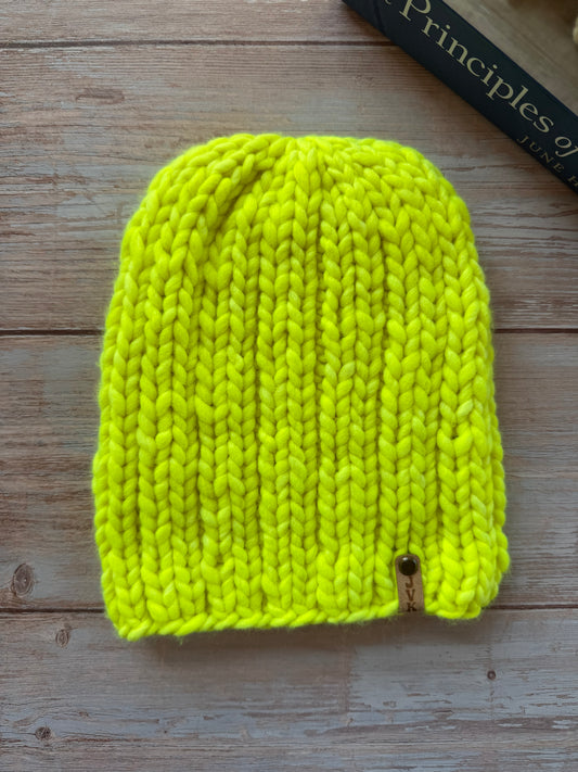 Hand Knit Merino Wool Beanie Neon