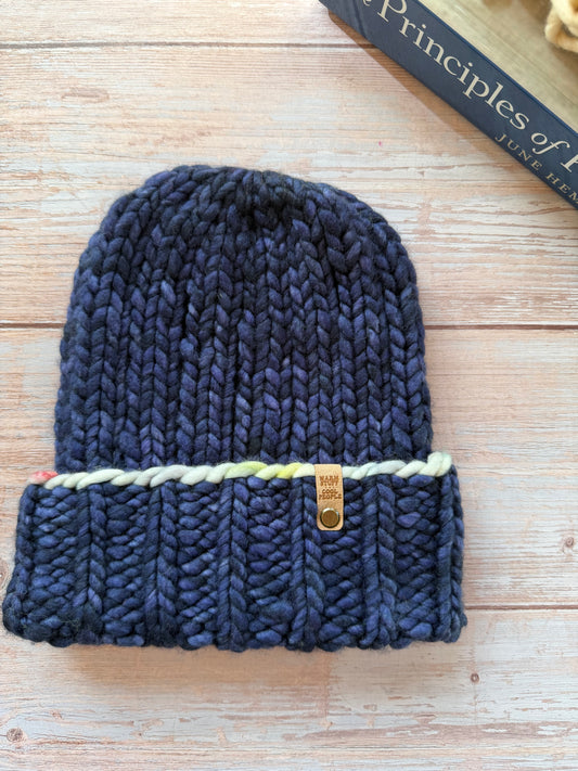 Hand Knit Merino Wool Beanie Navy Baby