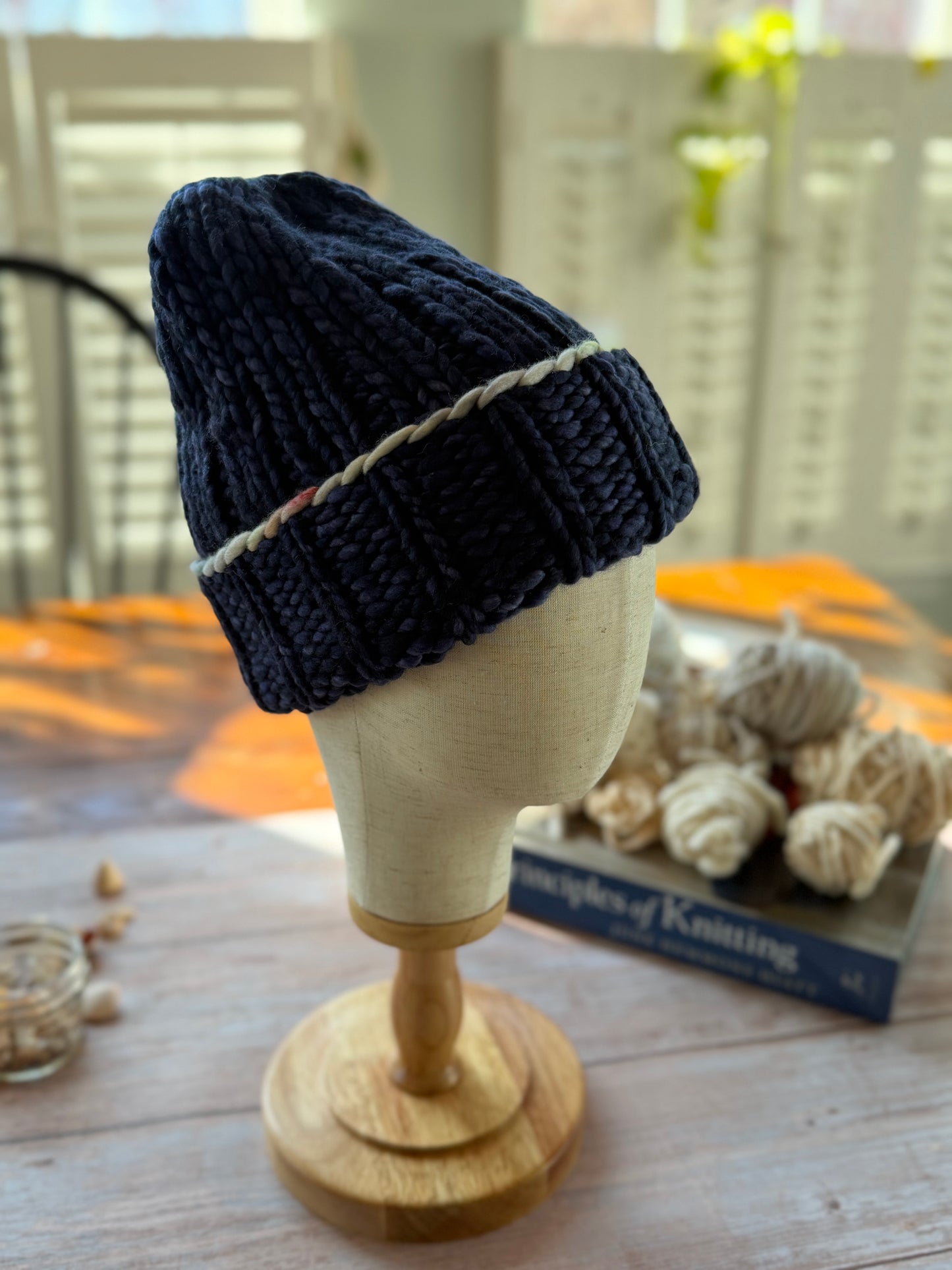 Hand Knit Merino Wool Beanie Navy Baby