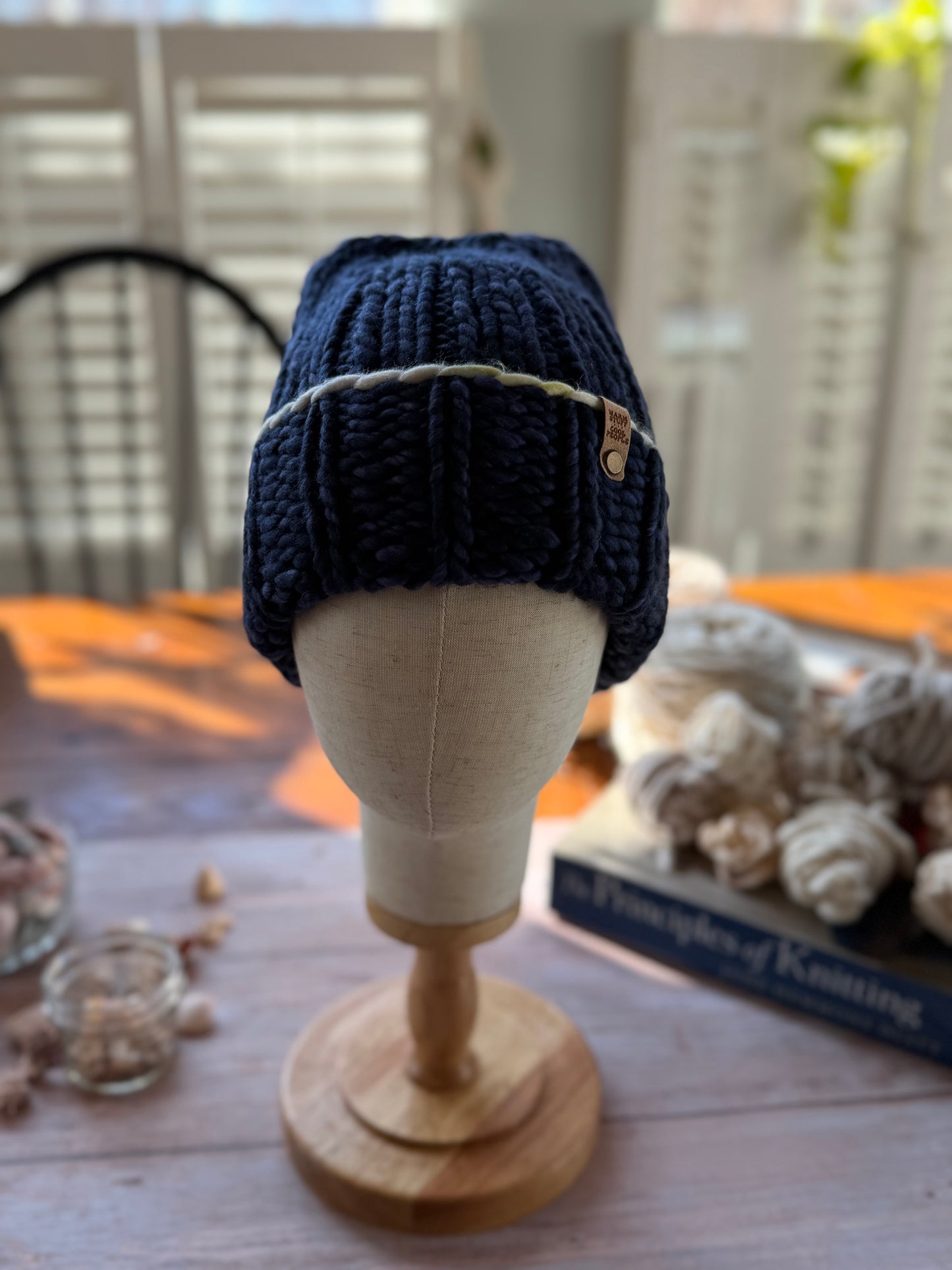 Hand Knit Merino Wool Beanie Navy Baby