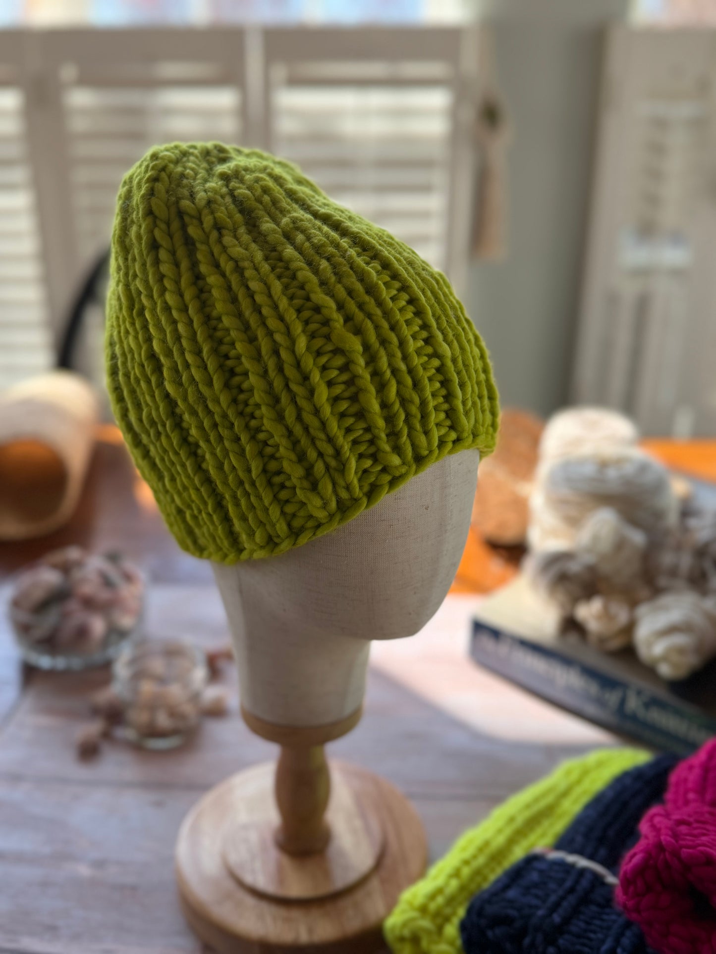 Hand Knit Merino Wool Beanie Green Apple