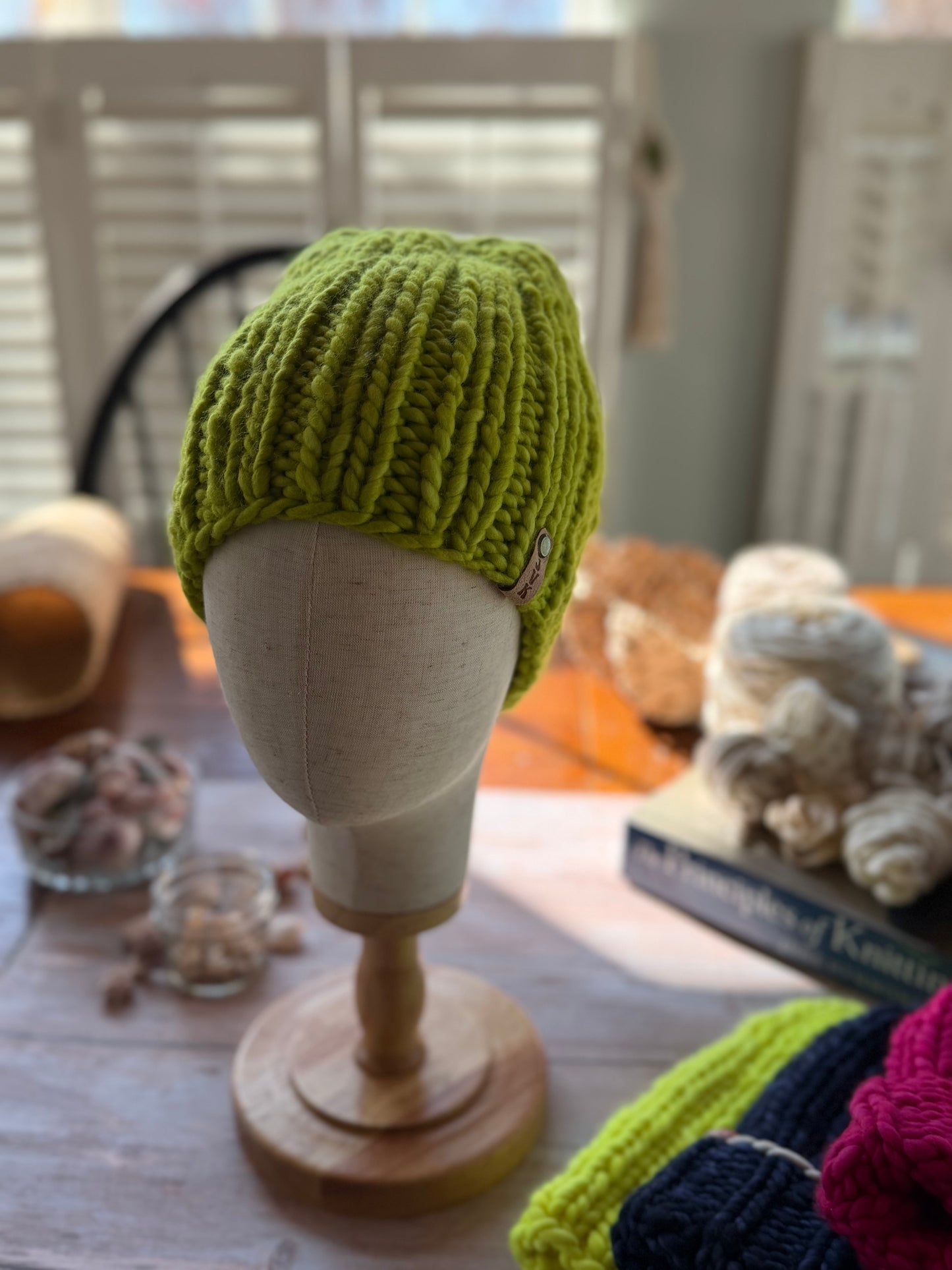 Hand Knit Merino Wool Beanie Green Apple