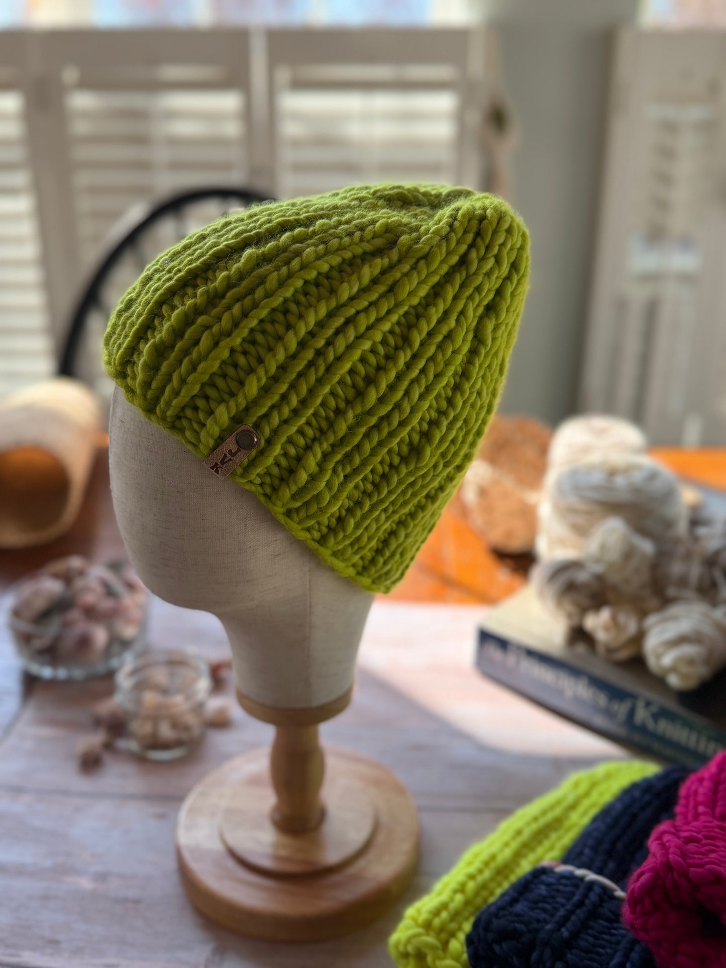 Hand Knit Merino Wool Beanie Green Apple