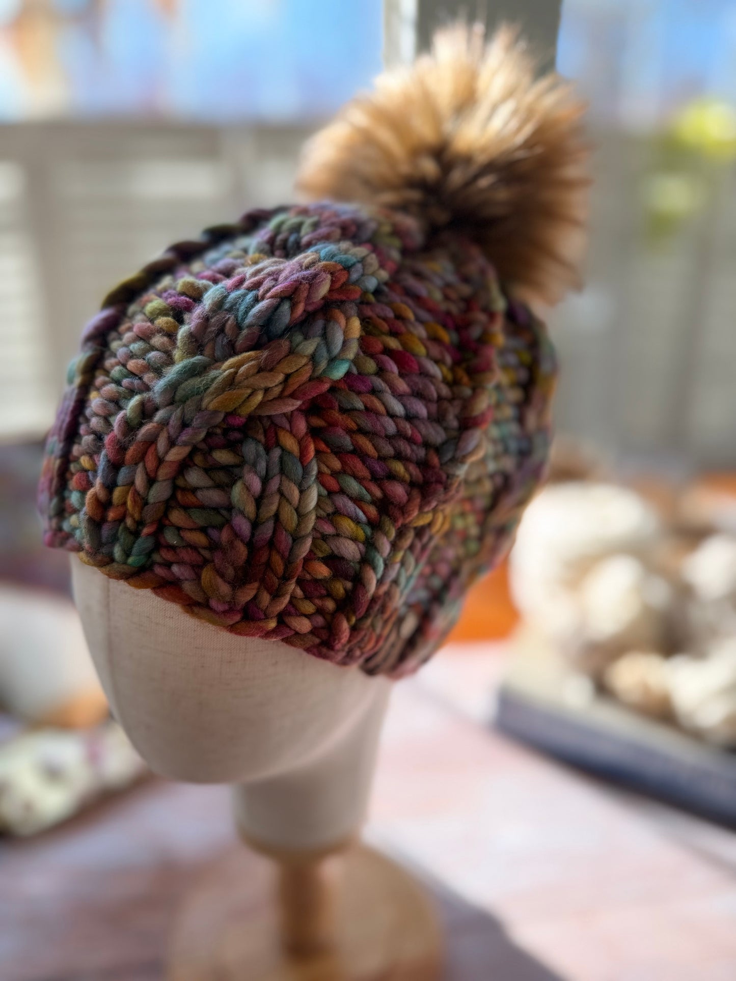 Hand Knit Merino Wool Chunky Cable Knit Beanie