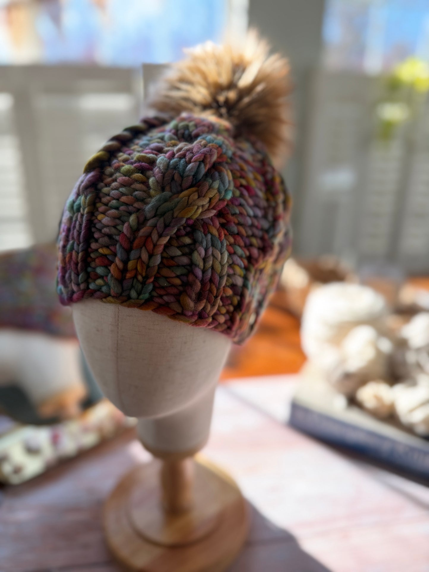 Hand Knit Merino Wool Chunky Cable Knit Beanie