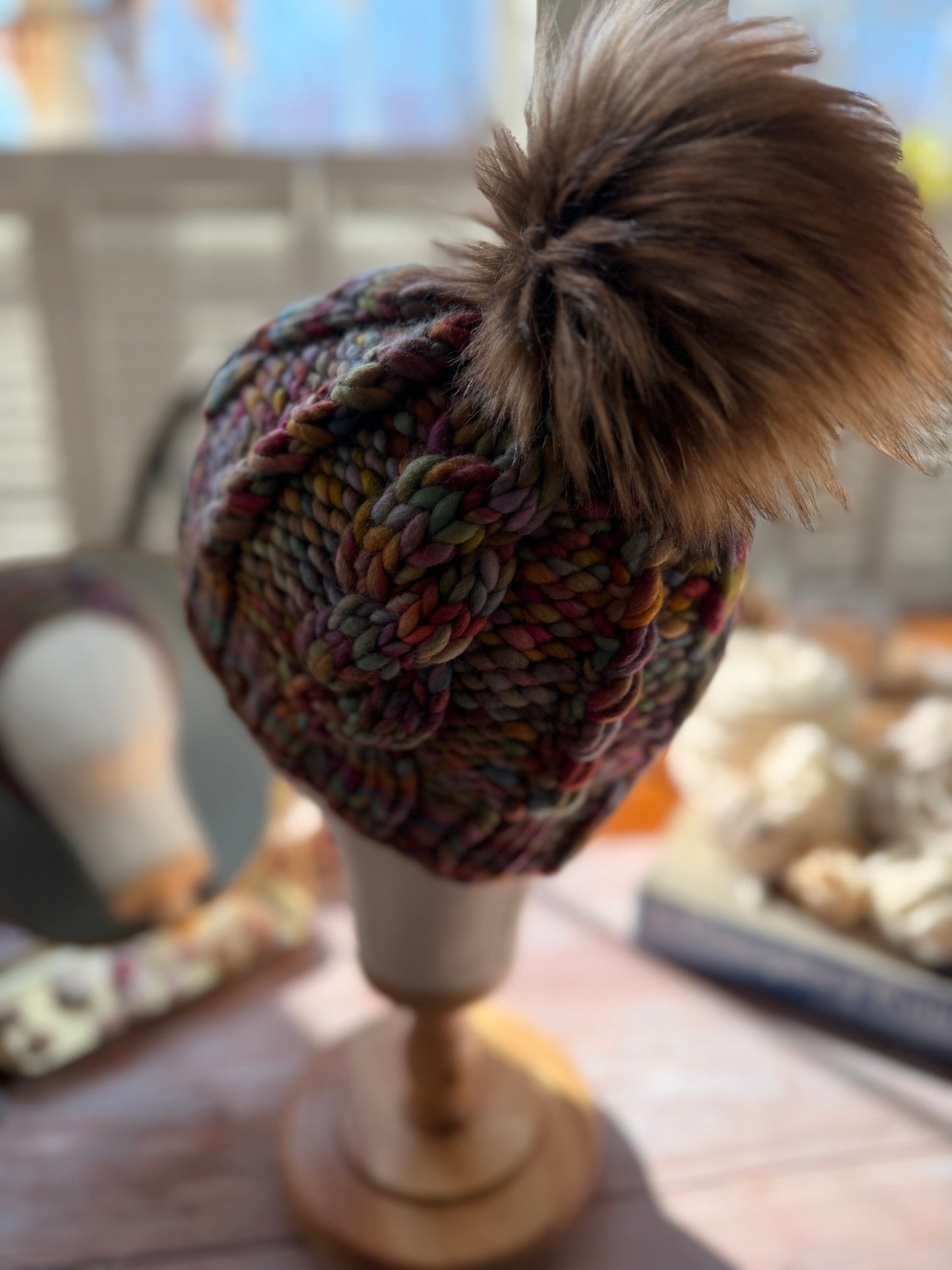 Hand Knit Merino Wool Chunky Cable Knit Beanie