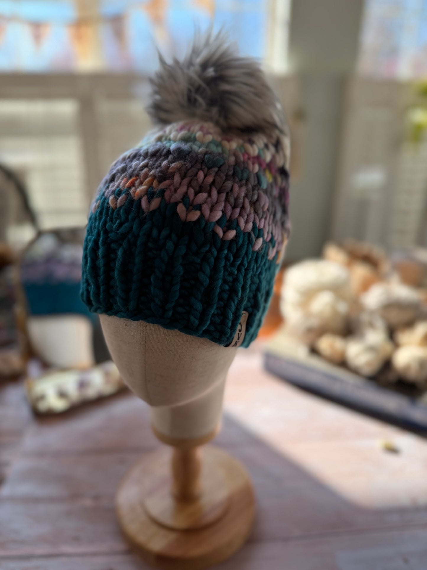 Hand Knit Merino Wool Fair Isle Chunky Beanie