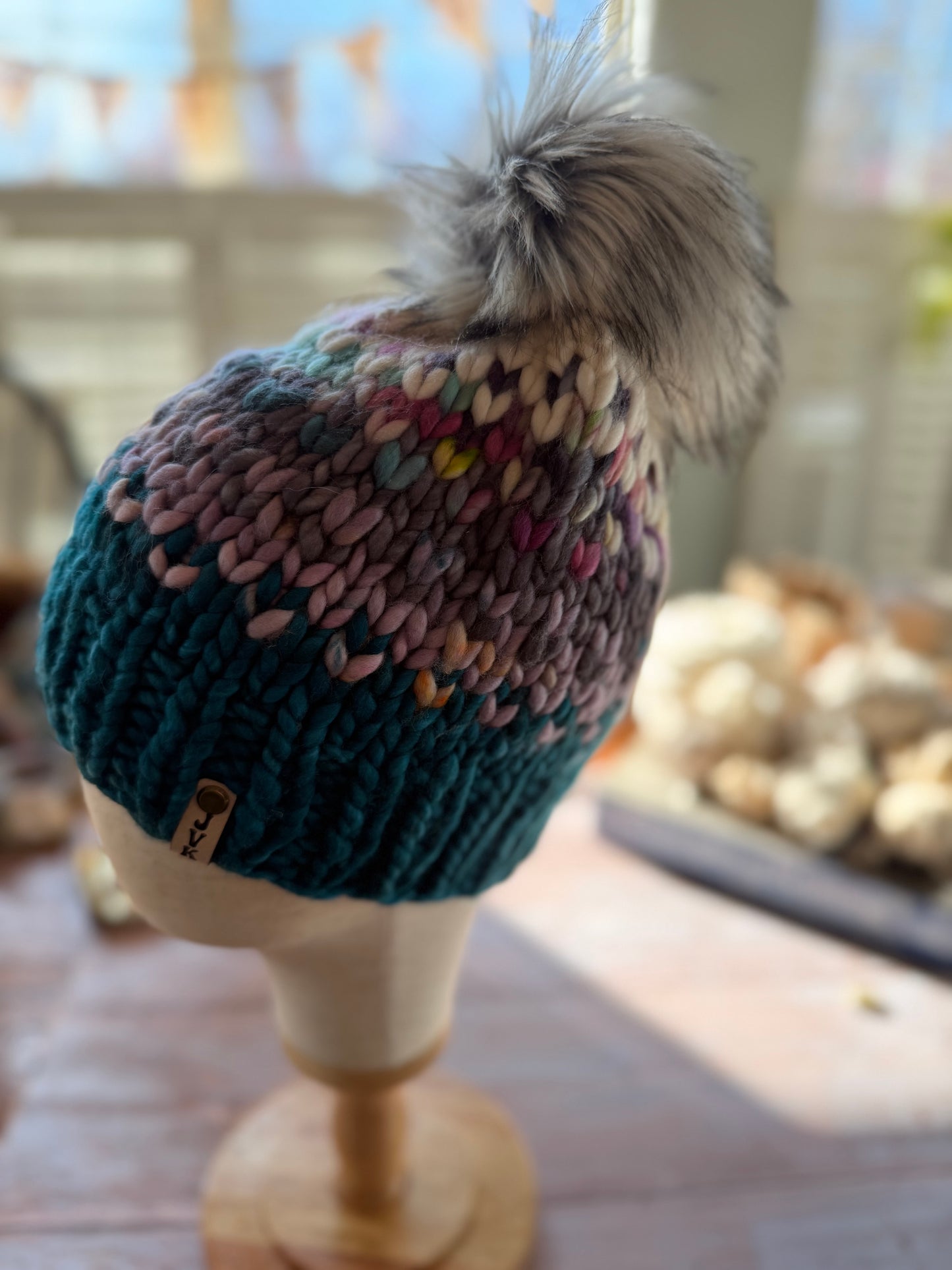 Hand Knit Merino Wool Fair Isle Chunky Beanie