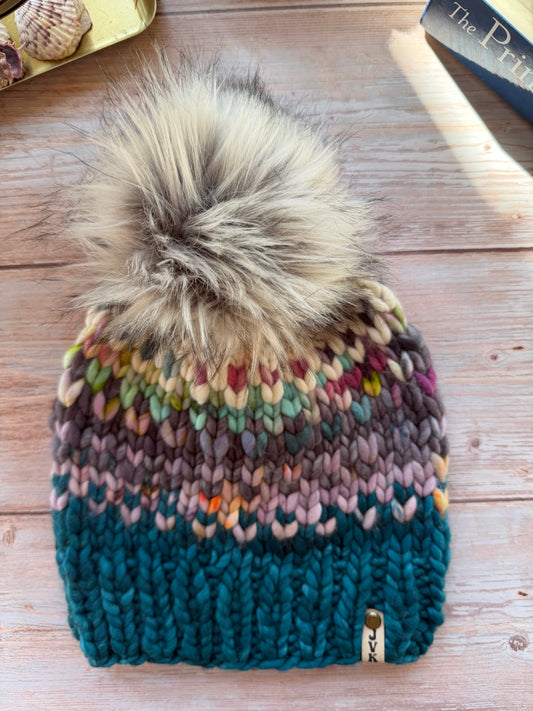 Hand Knit Merino Wool Fair Isle Chunky Beanie