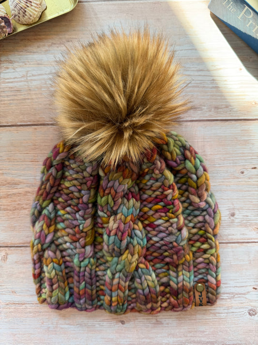 Hand Knit Merino Wool Chunky Cable Knit Beanie