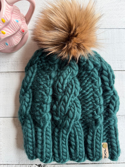 Cable Knit OG Wool Hat- FOREST