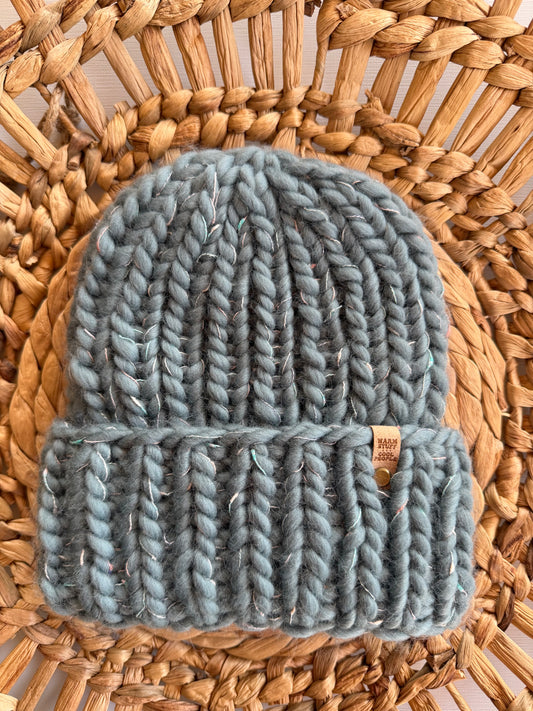 Chunky Double Brim Wool Beanie- LEAD