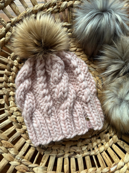 Cable Knit OG Wool Hat- Pink