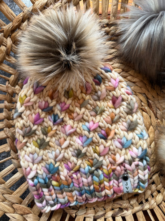 Hand Knit Merino Wool Lotus Flower Beanie