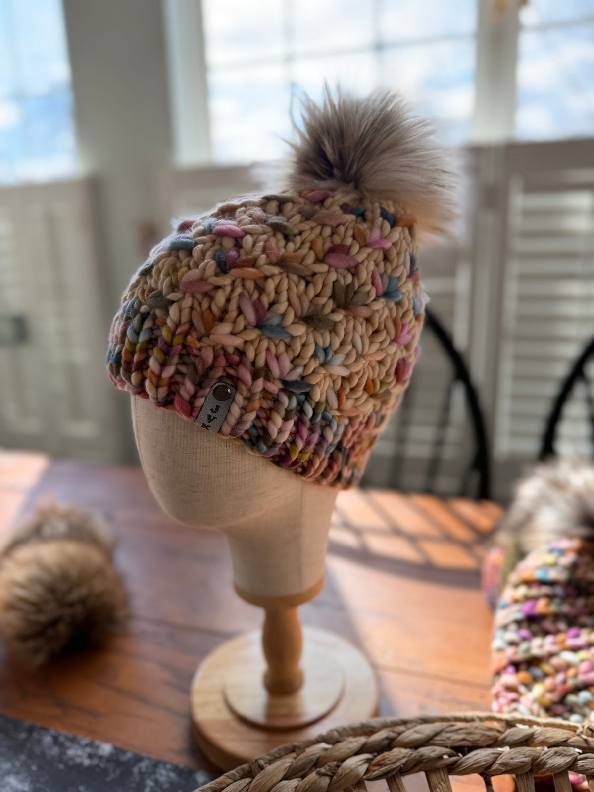 Hand Knit Merino Wool Lotus Flower Beanie