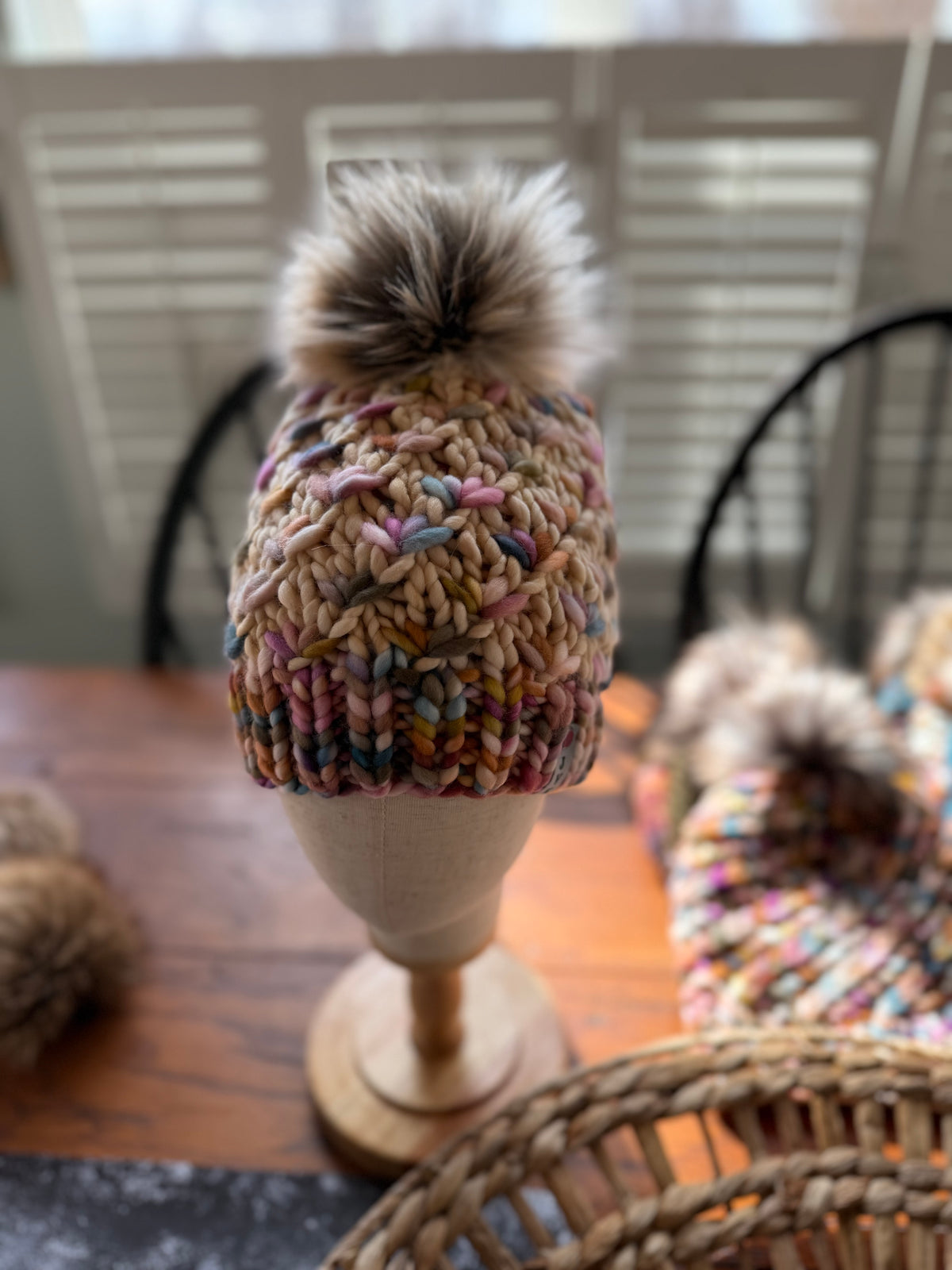 Hand Knit Merino Wool Lotus Flower Beanie