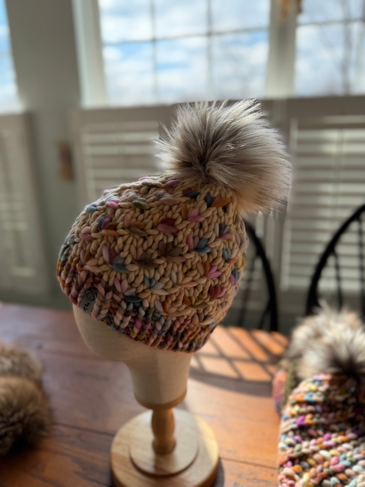 Hand Knit Merino Wool Lotus Flower Beanie