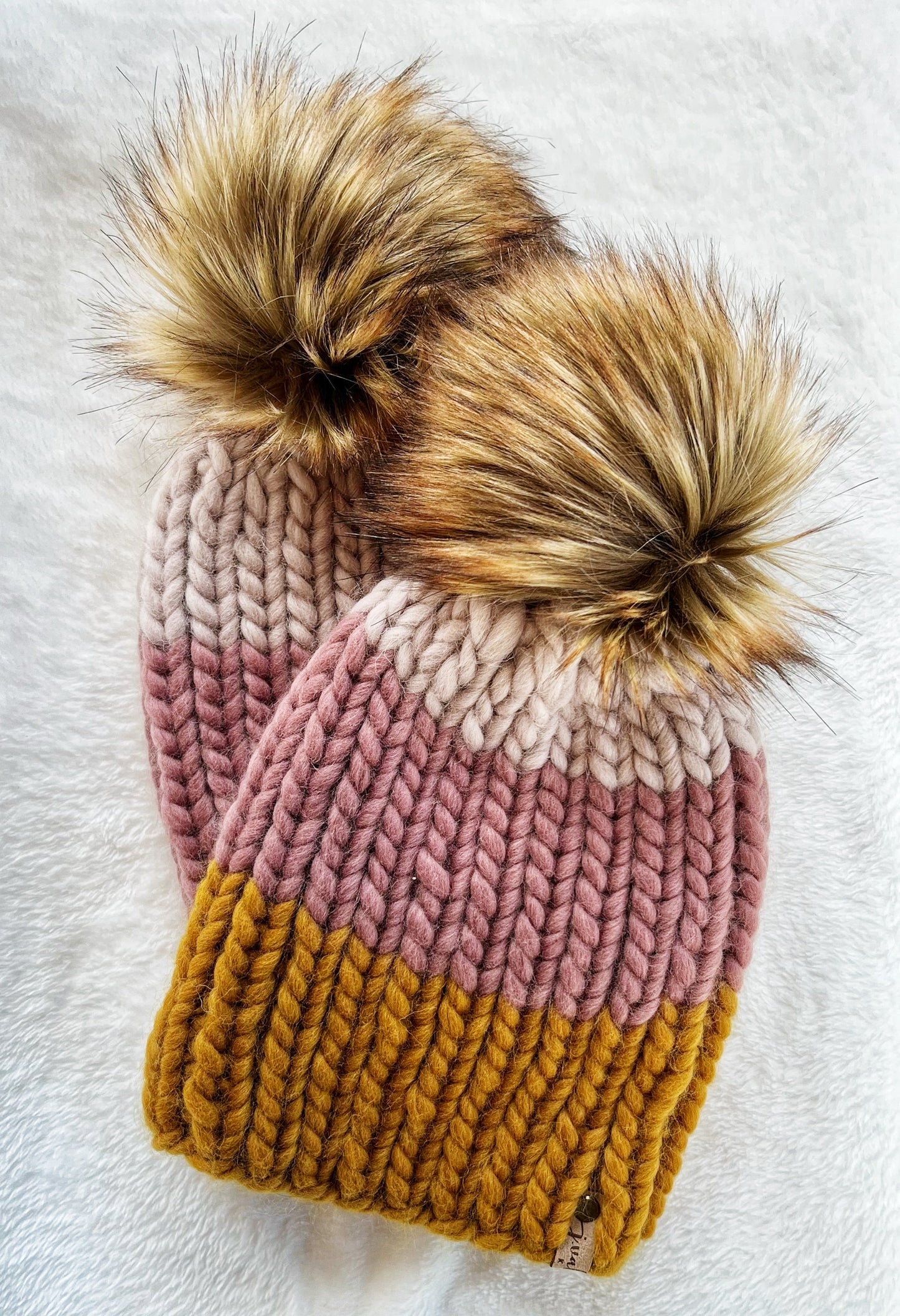 Color Block Beanie- DUSTY PINK/IVORY Ready to Ship