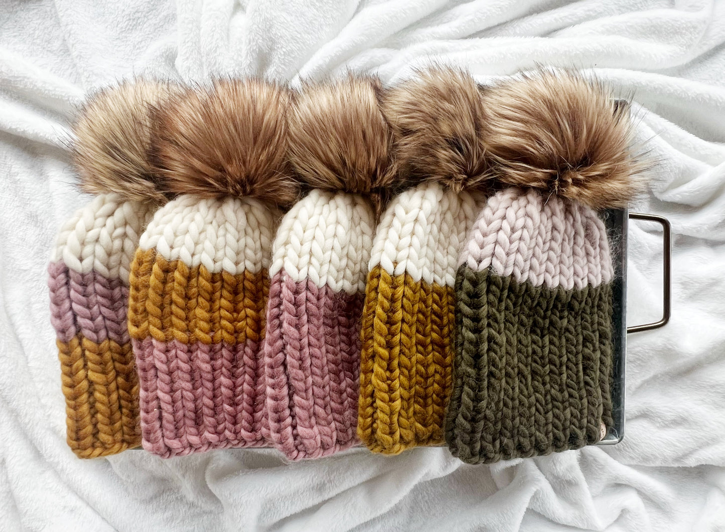 Color Block Beanie- DUSTY PINK/IVORY Ready to Ship