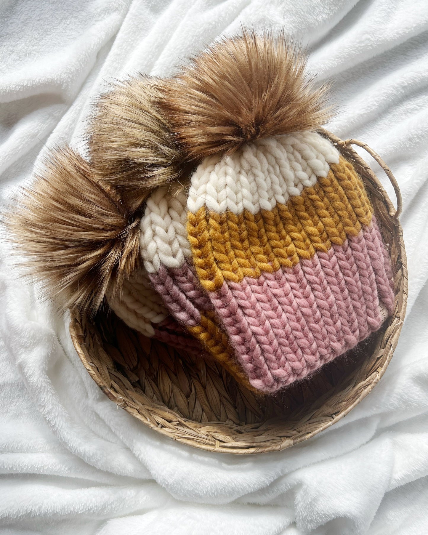 Color Block Beanie- DUSTY PINK/IVORY Ready to Ship