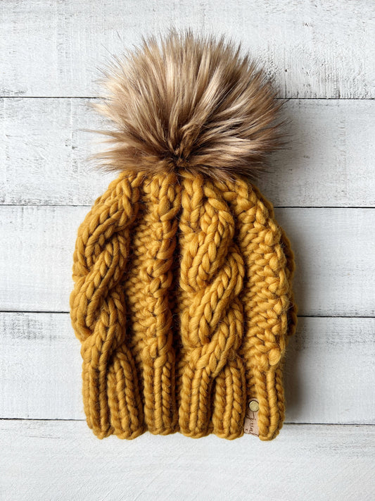 Cable Knit OG Wool Hat- MUSTARD